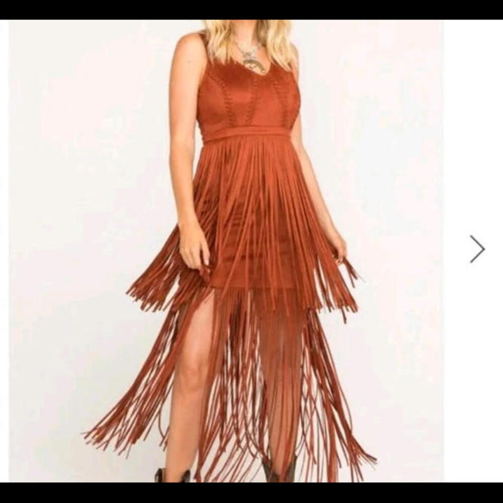 Idyllwind Women's Country Mannor Faux Suede Fringe Dress Rust Rodeo S/P